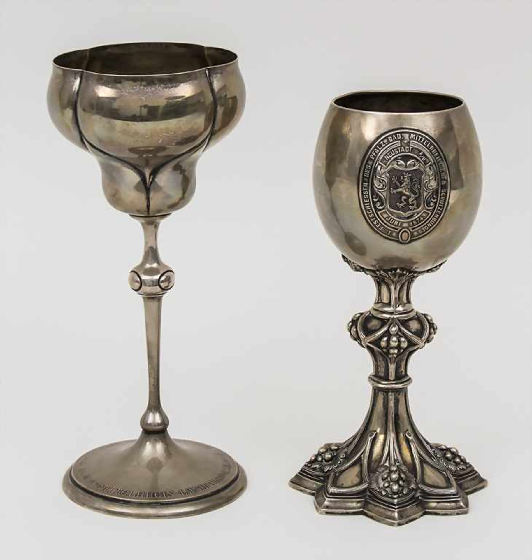 2 Silberpokale / 2 silver goblets, um 1880-1911 Lot: bestehend aus 1 Historismus-Pokal '