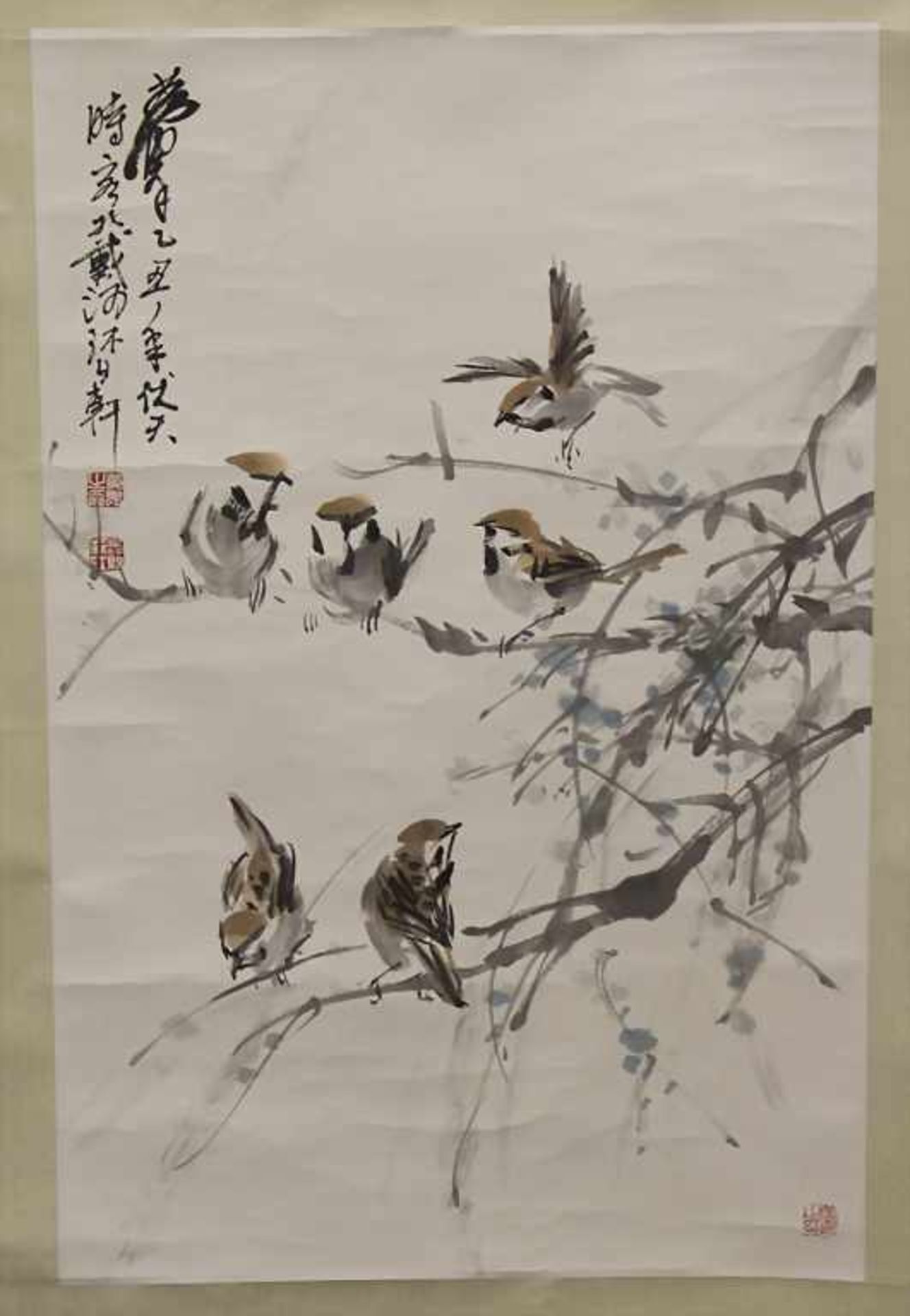 Rollbild 'Vögel auf Ast' / A roll painting 'birds on a tree', China 20. Jh. Technik: Aquarell auf