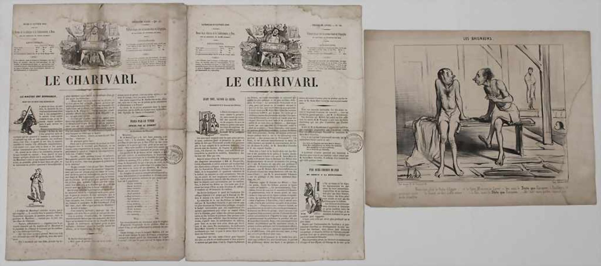 Honoré Daumier (1808-1879), 'Les Baigneurs' und 2 Ausgaben 'Le Charivari' / 'Les Baigneurs' and