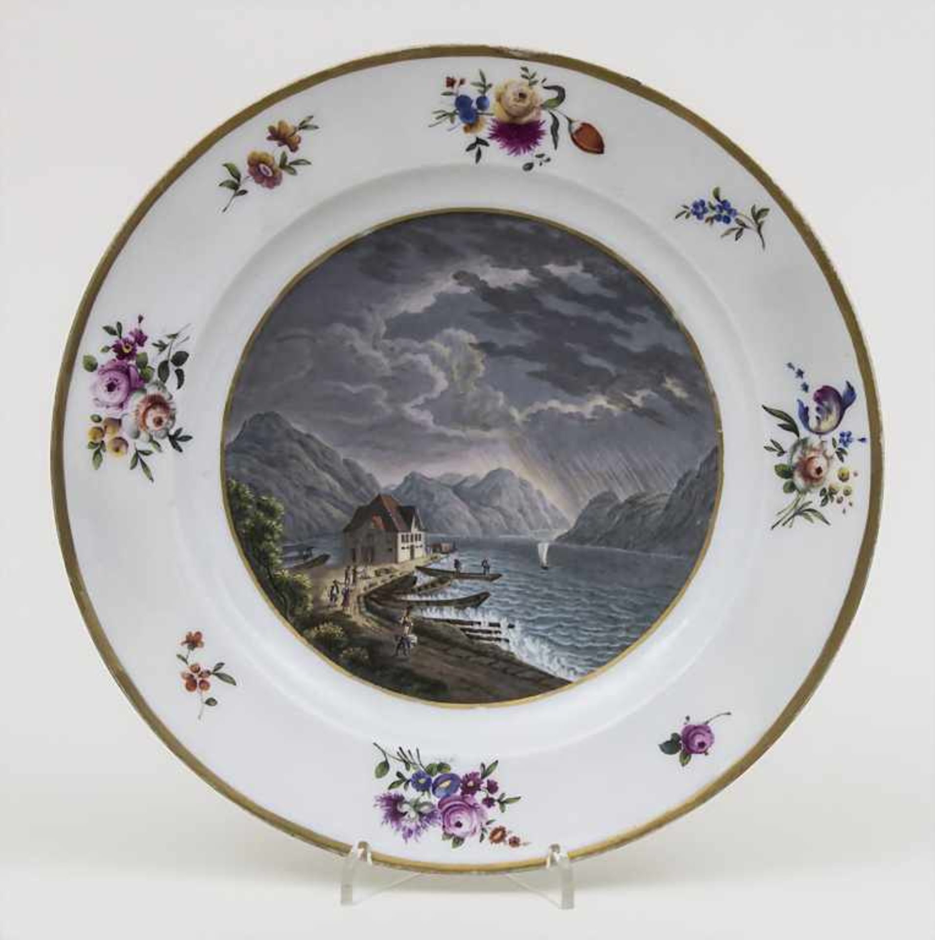 Teller mit Ansicht eines Bergsees / 'A plate with the view of a mountain lake', Meissen, um 1900