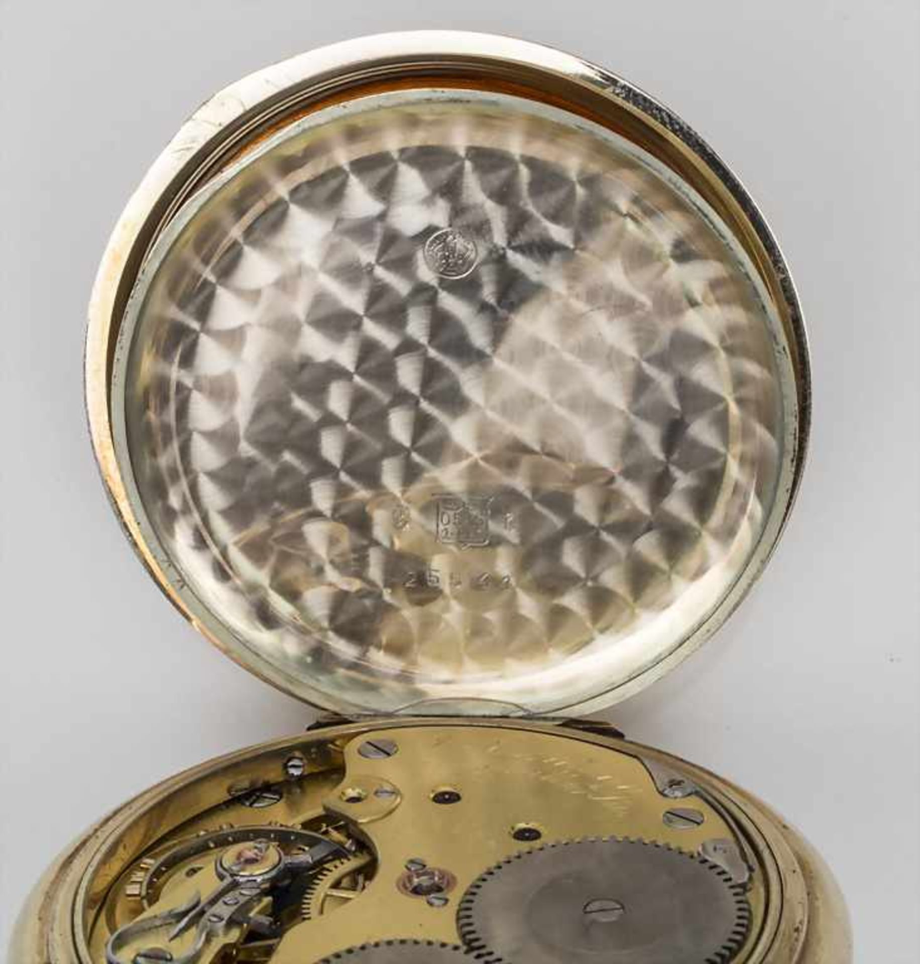 Offene Herrentaschenuhr / A pocket watch, J. Assmann, Glashütte in Sachsen, um 1915 Gehäuse: Gold 14 - Bild 4 aus 5