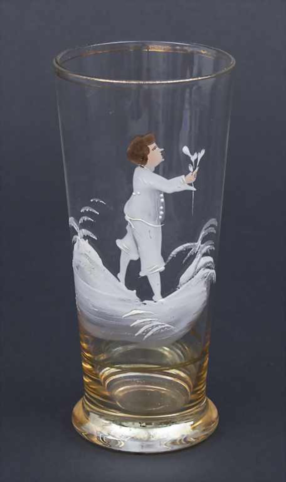 Glas mit Emailmalerei 'Knabe' / A glass with enamel painted boy', Ende 19. Jh. Material: farbloses