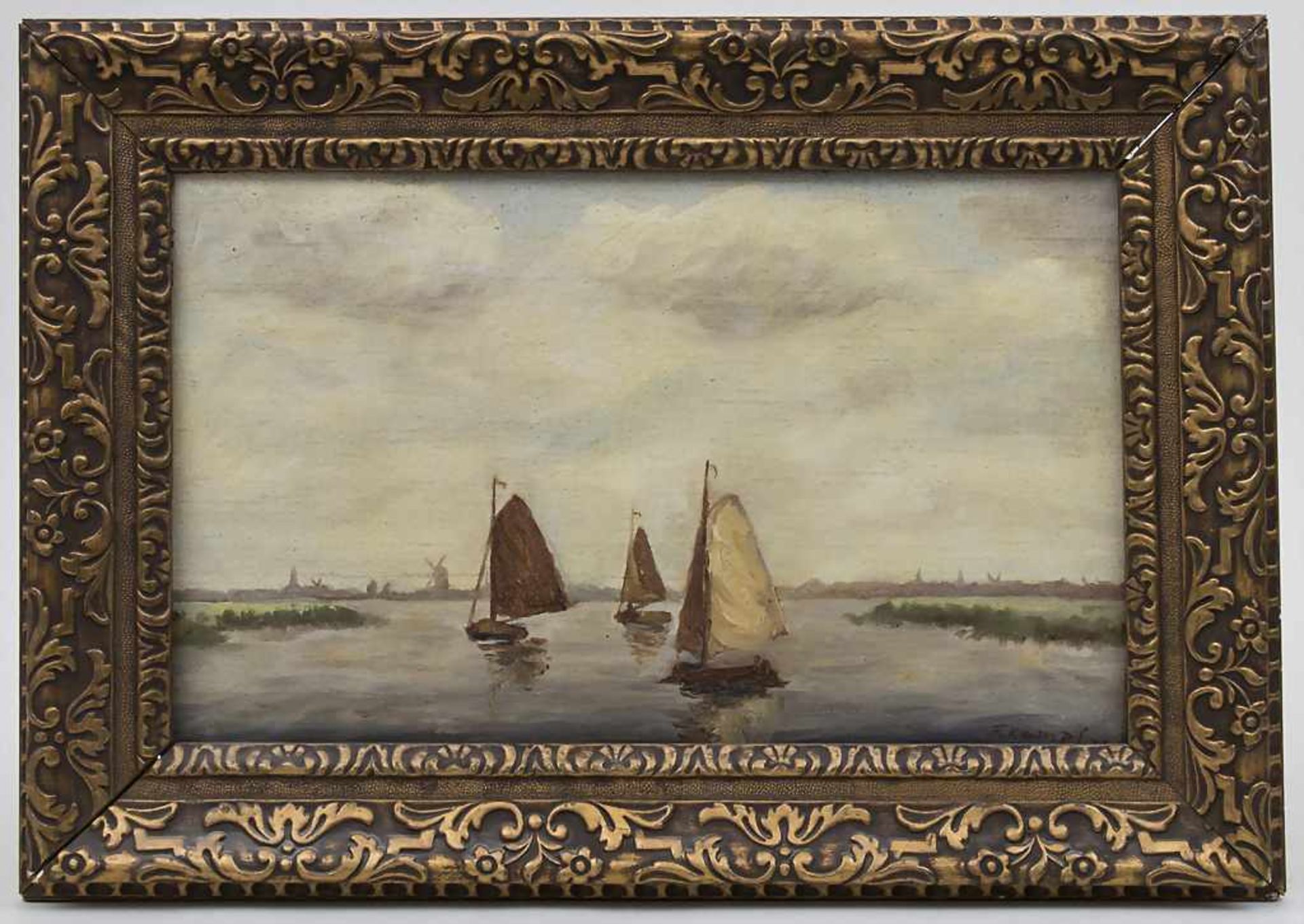 F. Kampf (19./20. Jh.), 'Segelboote vor niederländischer Küste' / 'Dutch coast with sailing boats' - Bild 3 aus 3