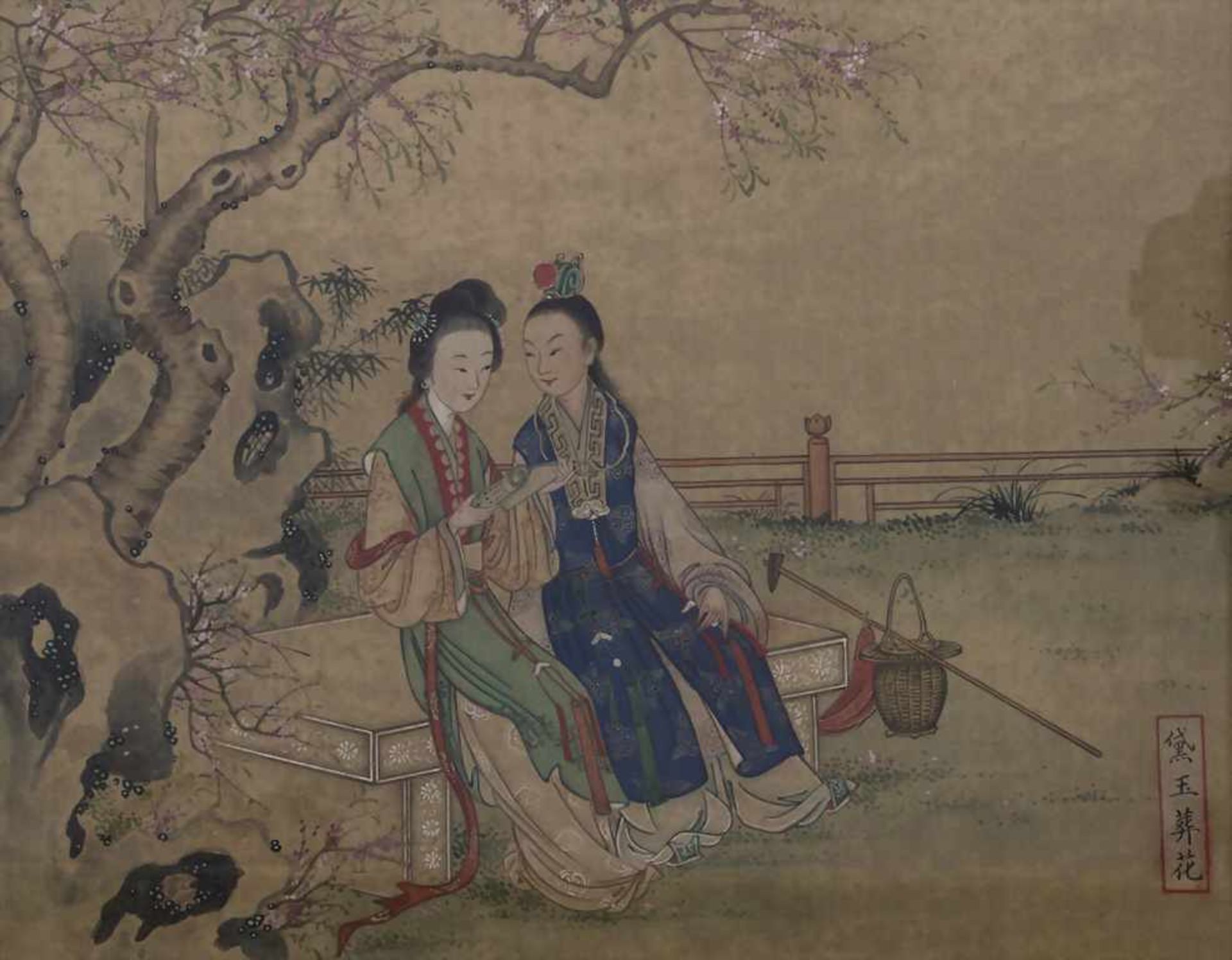 3 chinesische Tuschemalereien 'Hofdamen' / 3 Chinese ink paintings 'court ladies', 18./19. Jh. - Bild 2 aus 4