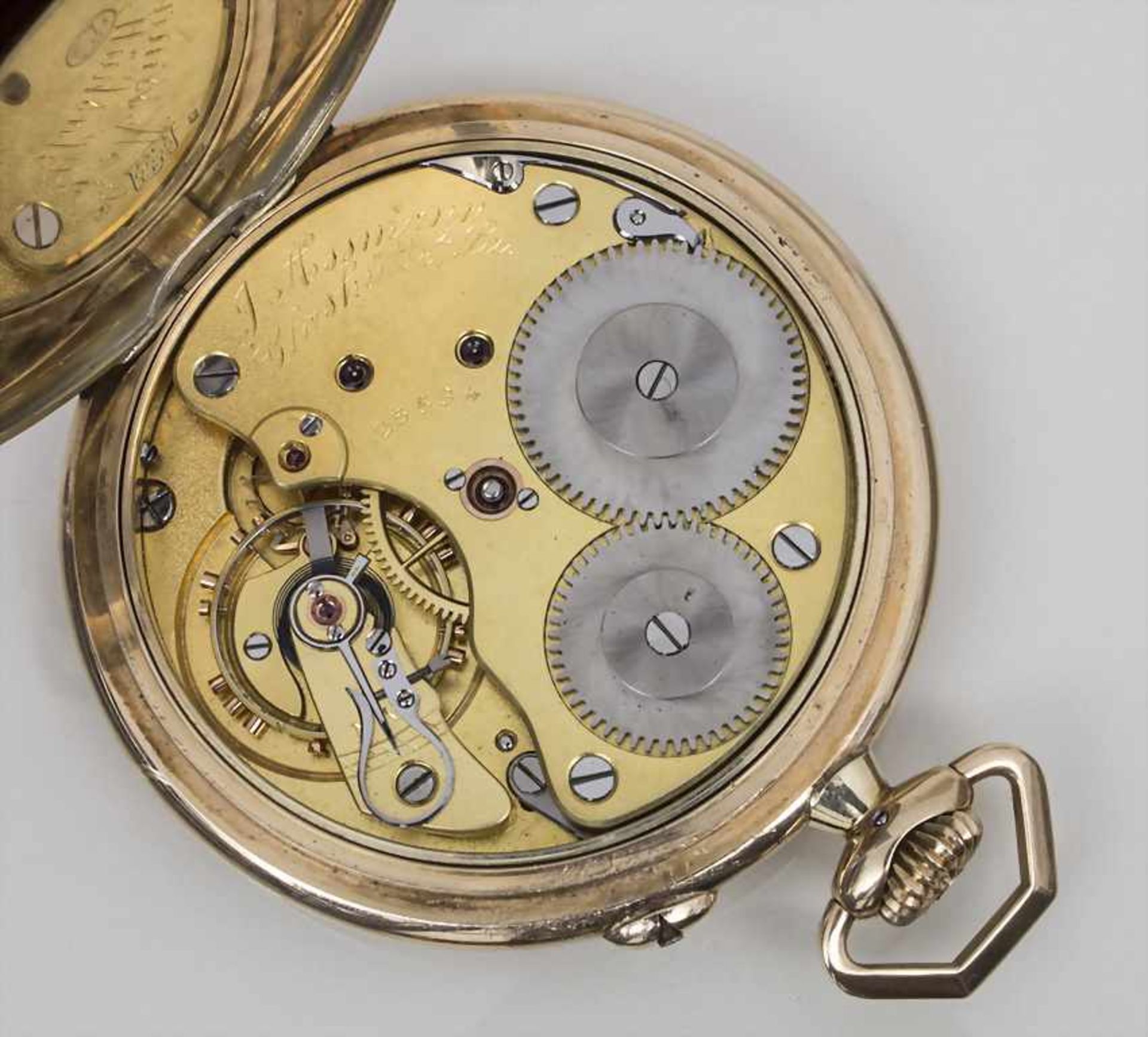 Offene Herrentaschenuhr / A pocket watch, J. Assmann, Glashütte in Sachsen, um 1915 Gehäuse: Gold 14 - Bild 2 aus 5