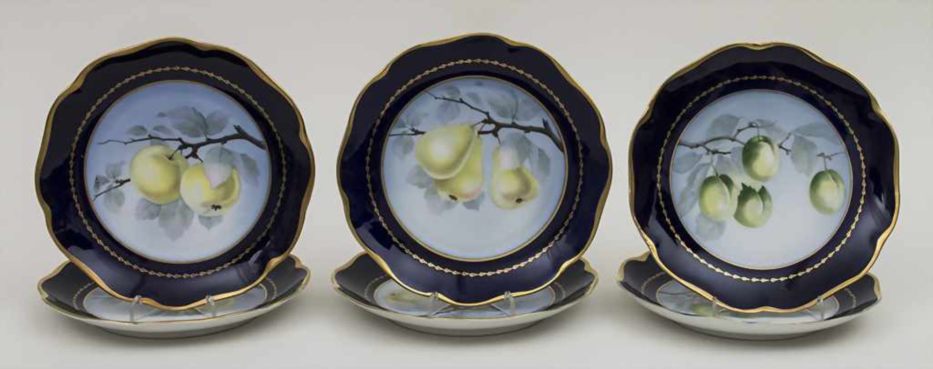 6 Dessertteller mit Früchten / 6 plates with fruit, Philip Rosenthal, Selb, um 1940 Material: