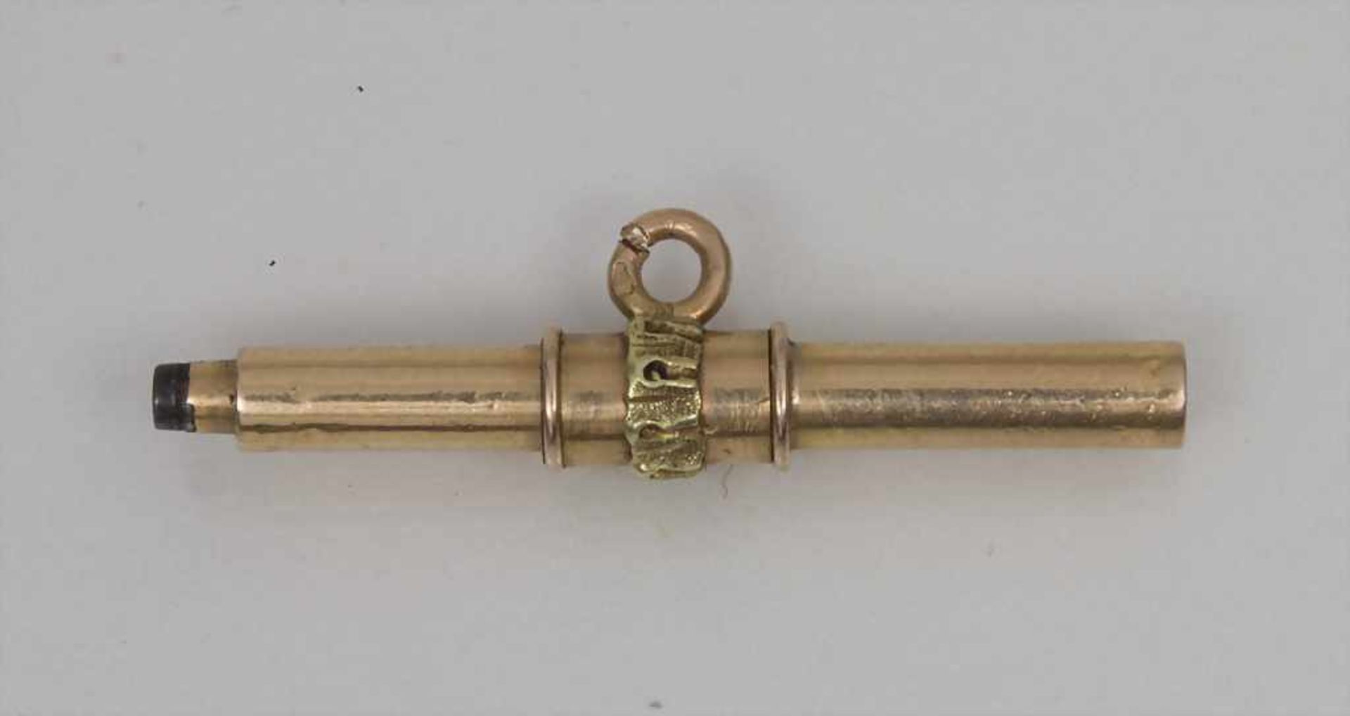 Taschenuhrschlüssel / A pocket watch key, um 1800 Material: Gold 18 Kt 750/000,Länge: 40 mm,Zustand: