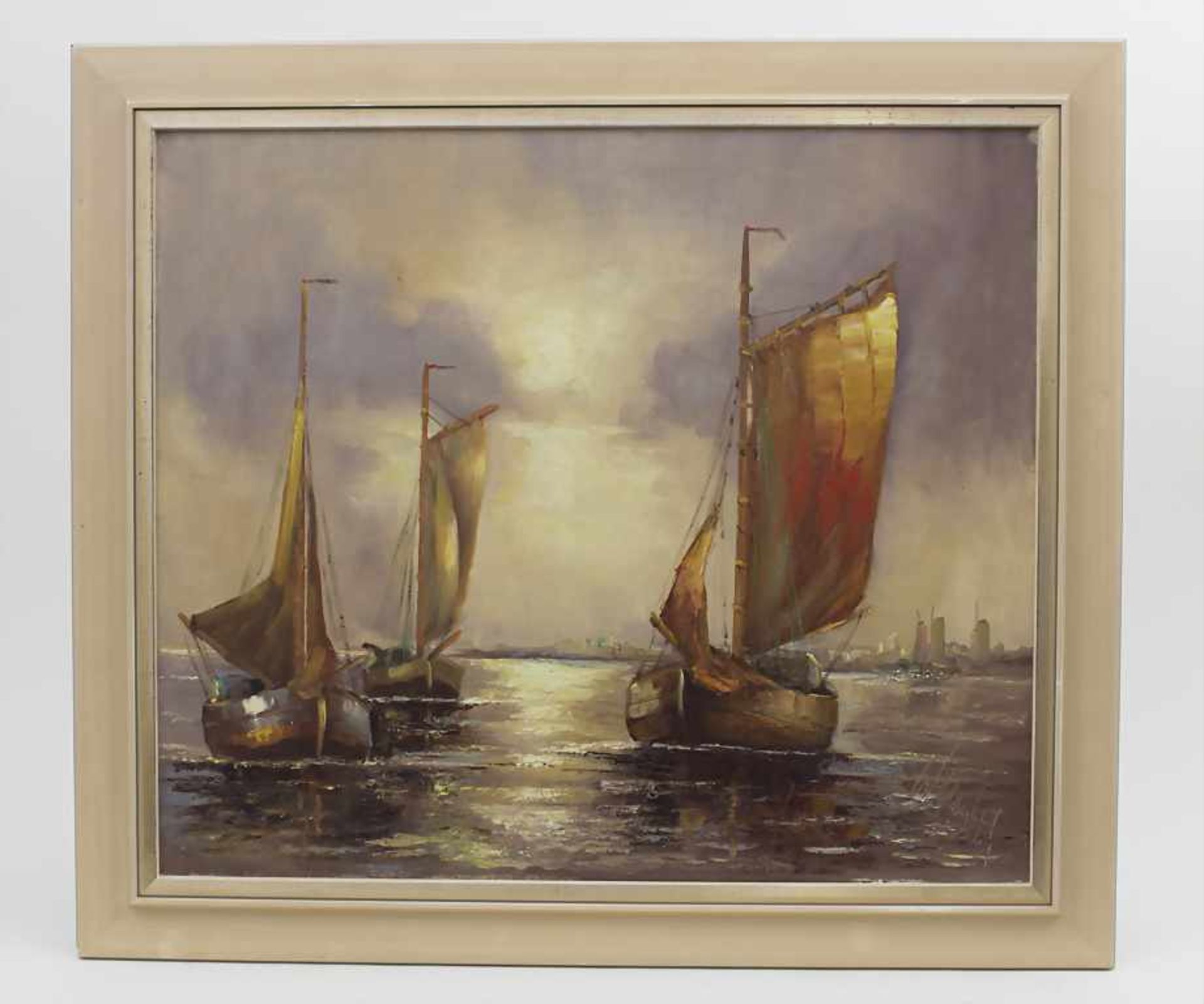 Walter Schubert (*1899-?), 'Fischerboote im Sonnenuntergang' / 'Fisherboats at sunset' Technik: Öl - Bild 2 aus 4