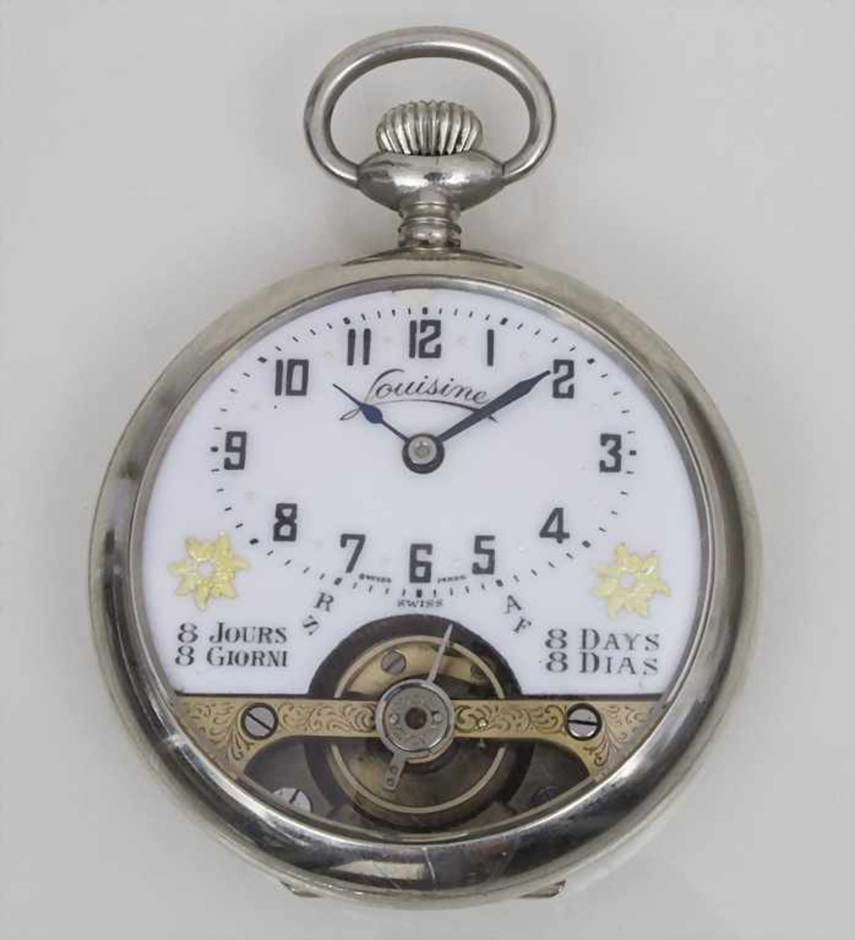 8-Tage-Taschenuhr Louisine / A 8 days pocket watch Louisine, Schweiz, um 1900 Gehäuse: Nickel,