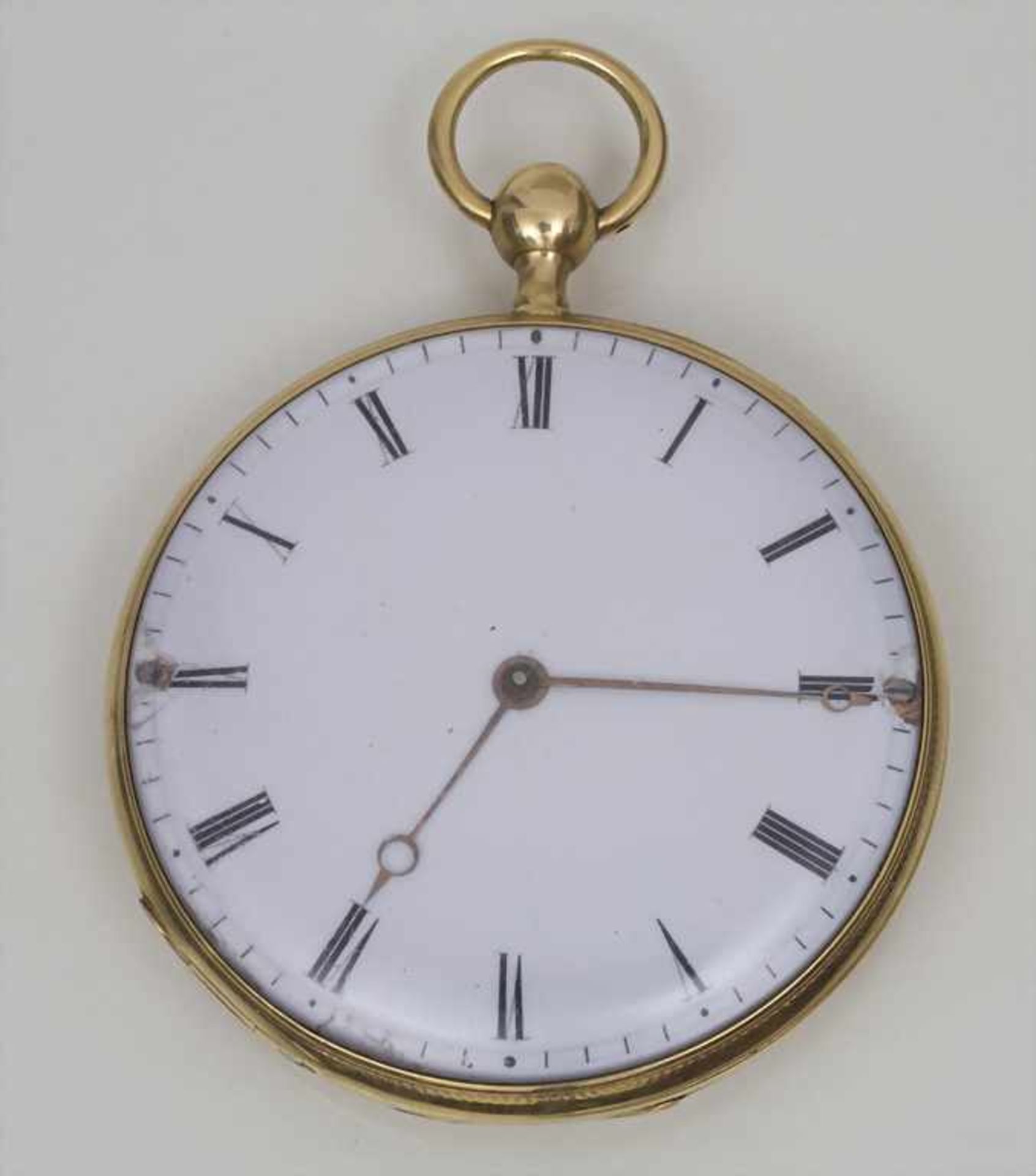 Offene Herrentaschenuhr ¼ Std.-Repetition, Schweiz/Swiss, um 1820 Gehäuse: Gold 18 Kt 750/000,