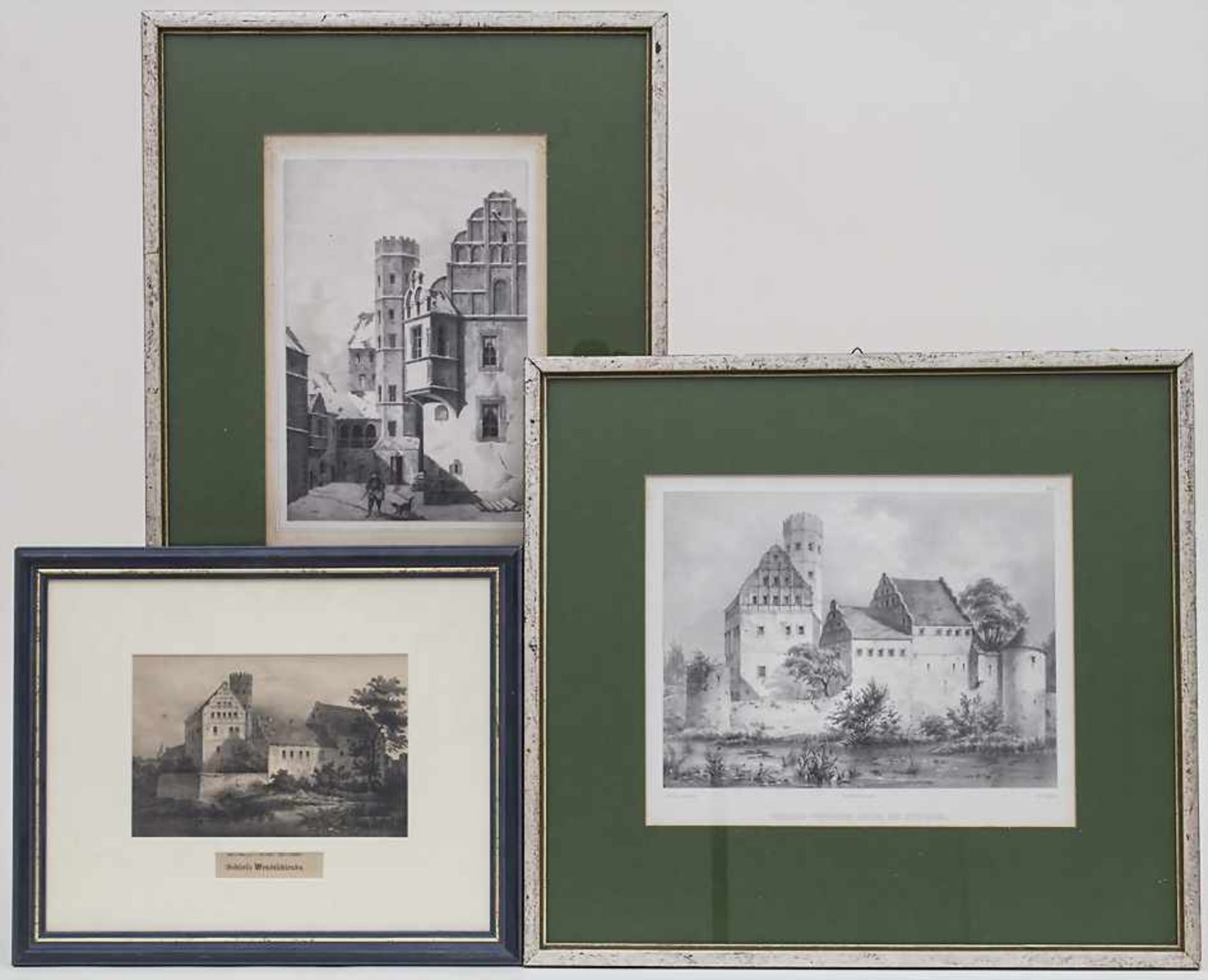 Villemin / Pozzi / C. Müller, 3 Schlossansichten 'Wendischleuba' / 3 views of the castle '