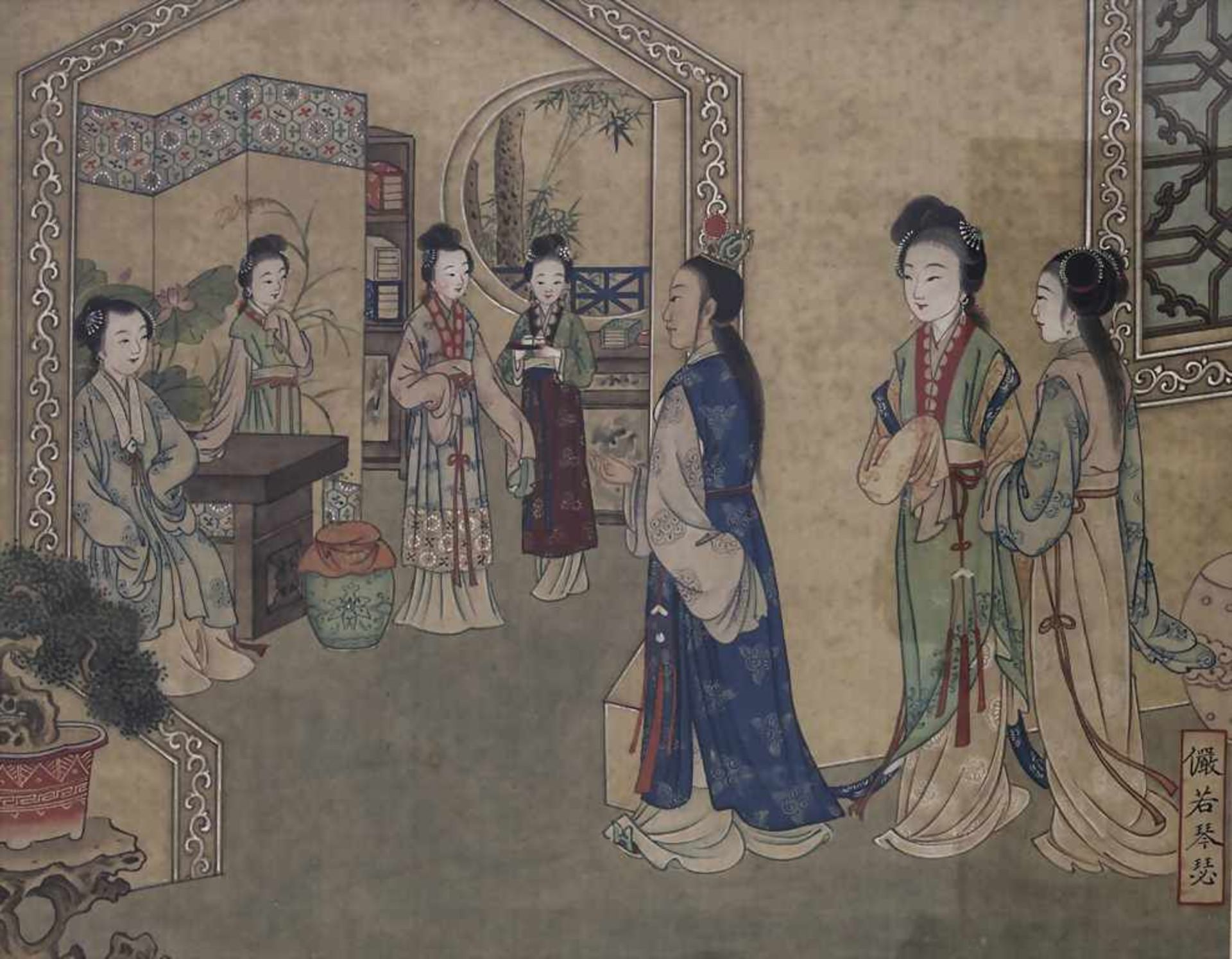 3 chinesische Tuschemalereien 'Hofdamen' / 3 Chinese ink paintings 'court ladies', 18./19. Jh. - Bild 3 aus 4