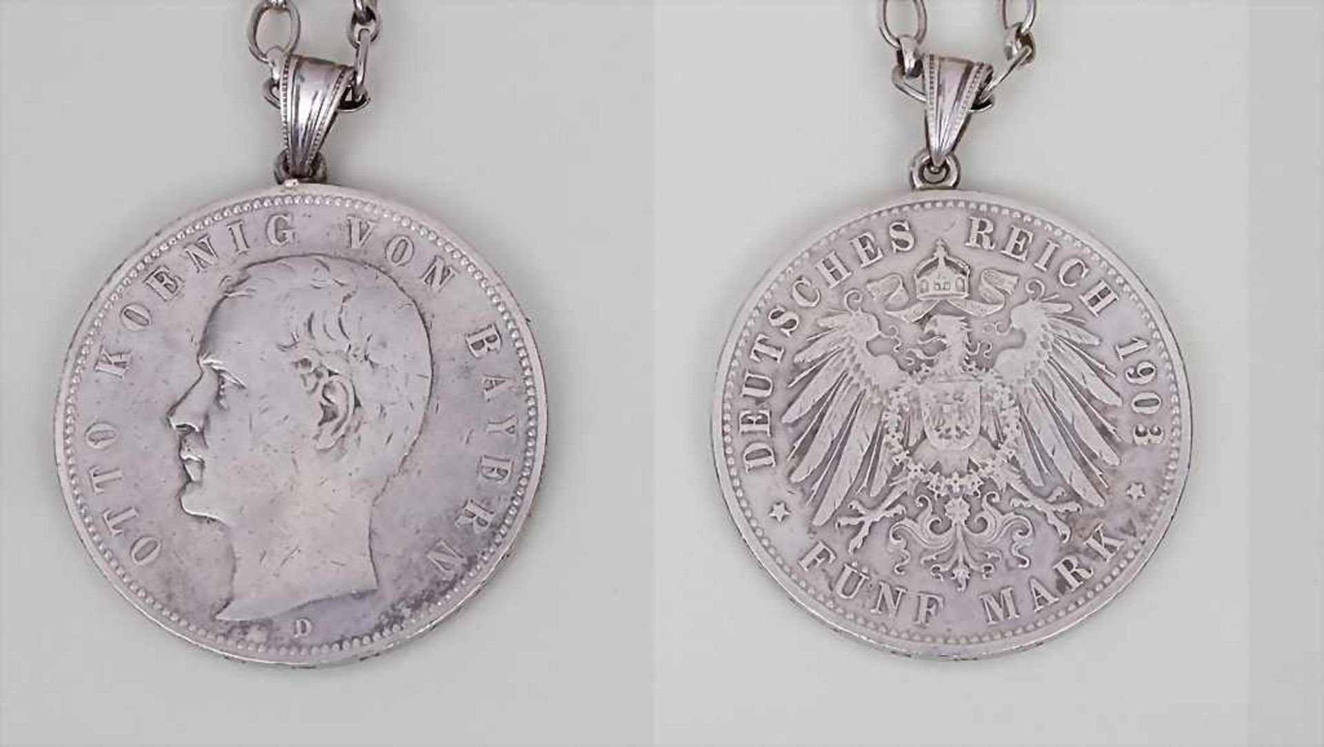 Münzanhänger 5 Mark 1903 Otto König von Bayern / A coin pendant Material: Feinsilber 900, Kette