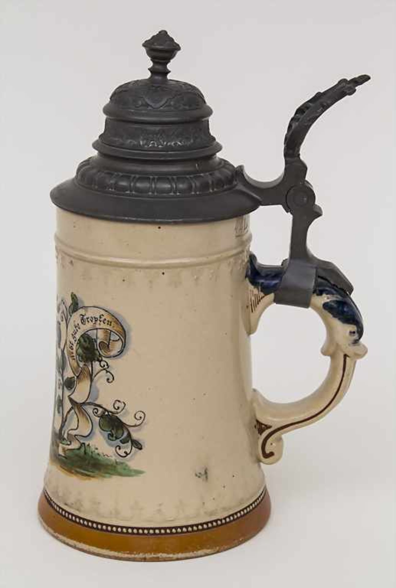 Bierkrug mit Figurendekor / A beer mug, deutsch, Ende 19. Jh. Material: Keramik, polychrom bemalt, - Bild 2 aus 5
