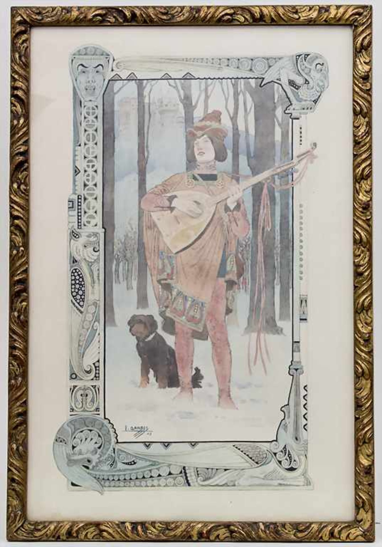 Léon Gambey (1883-1914), 'Minnesänger' / 'A troubadour' Technik: Aquarell auf Papier, gerahmt, - Bild 3 aus 3