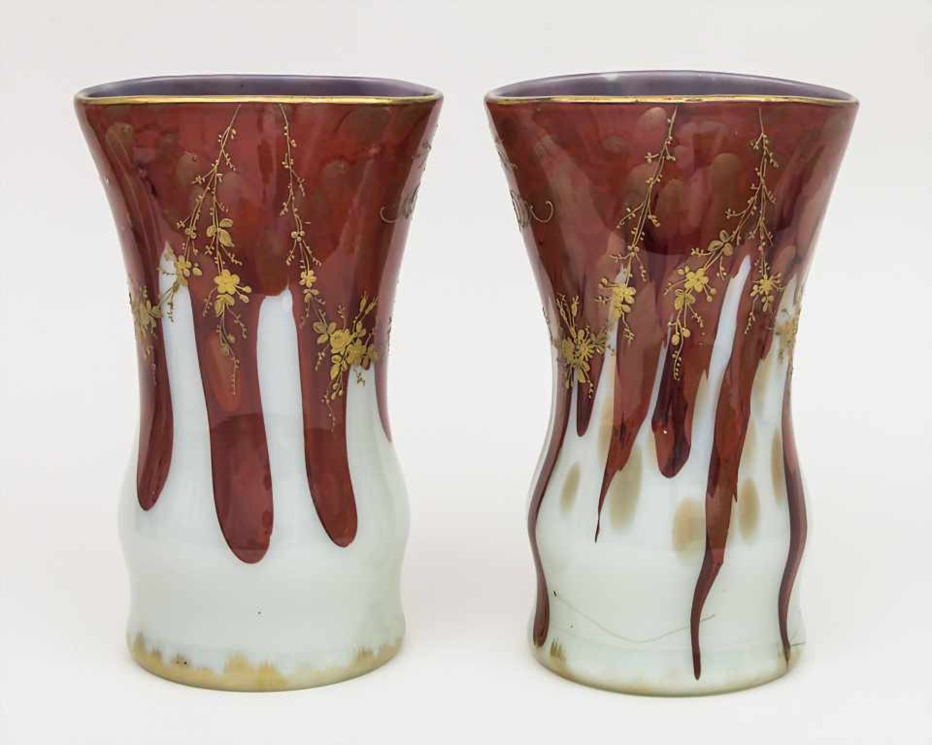 Paar Vasen mit Emailmalerei / A pair of vases with enamel painting, Frankreich, um 1920 Material: - Bild 2 aus 3