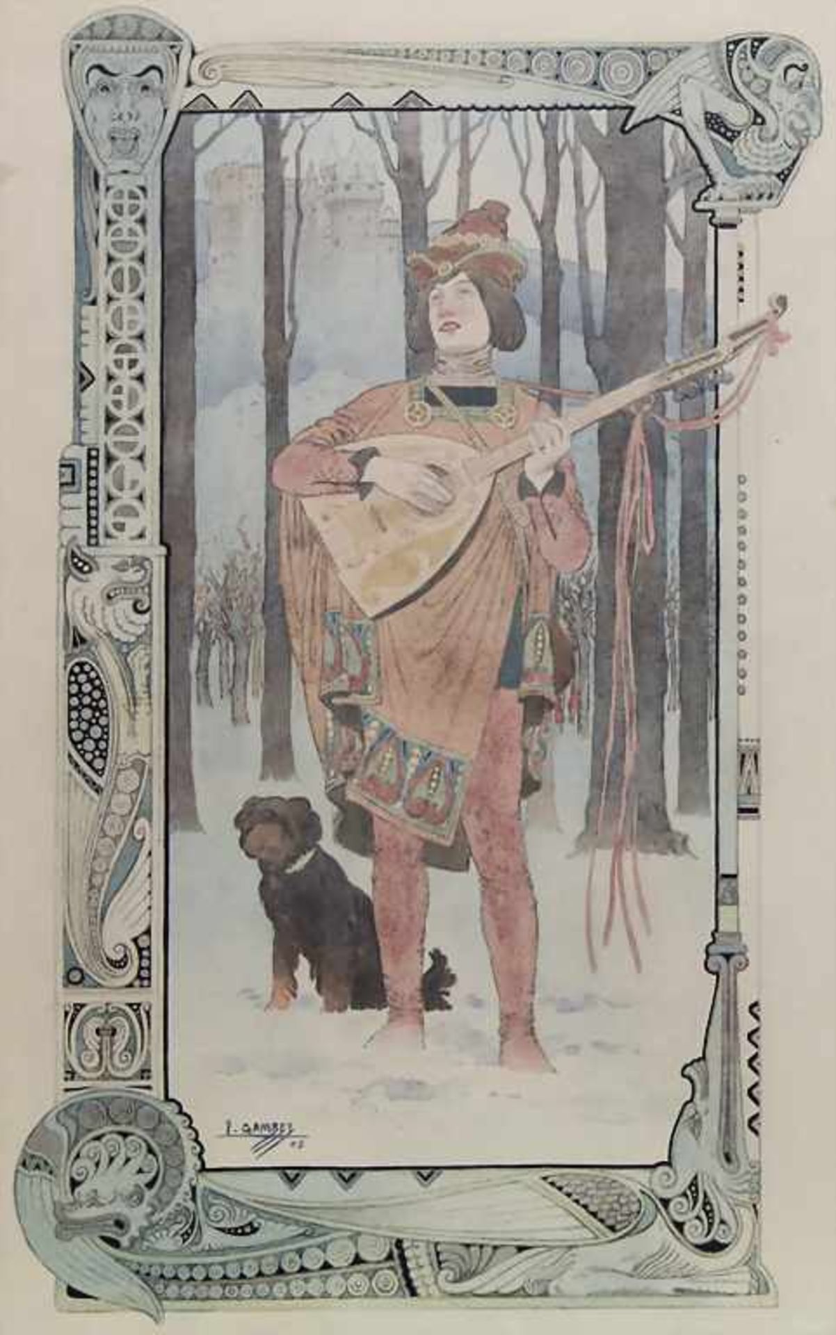 Léon Gambey (1883-1914), 'Minnesänger' / 'A troubadour' Technik: Aquarell auf Papier, gerahmt,