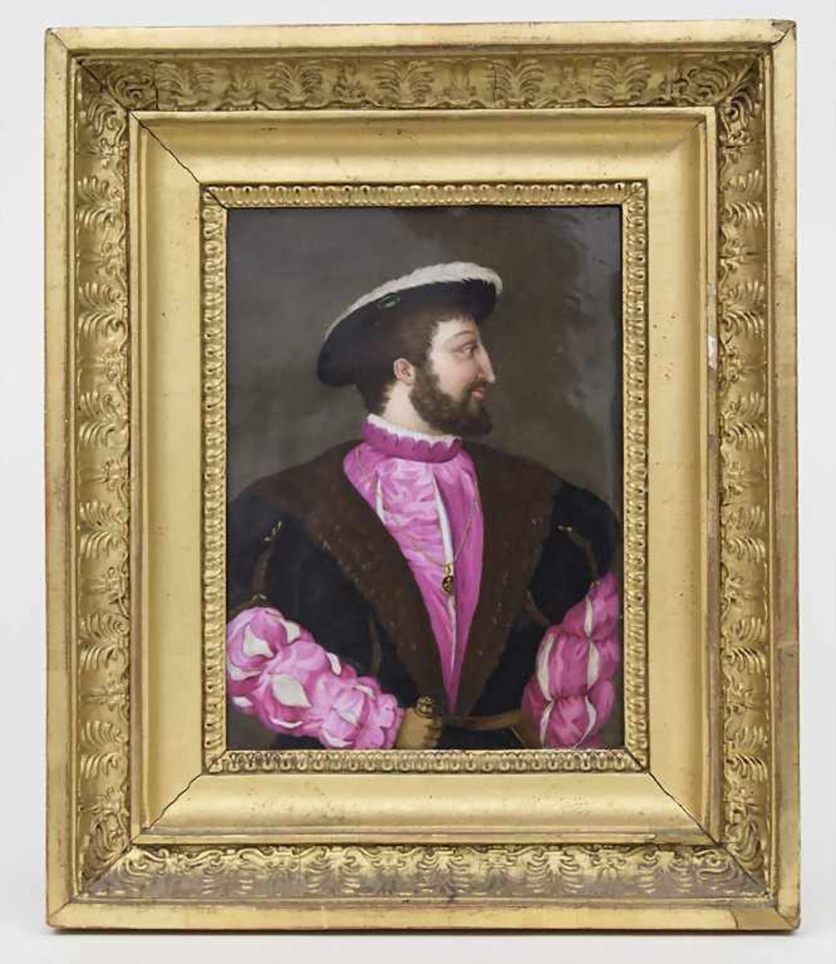 Bildplatte mit Porträt König Francois I / A porcelain plaque depicting King Francois I of France,