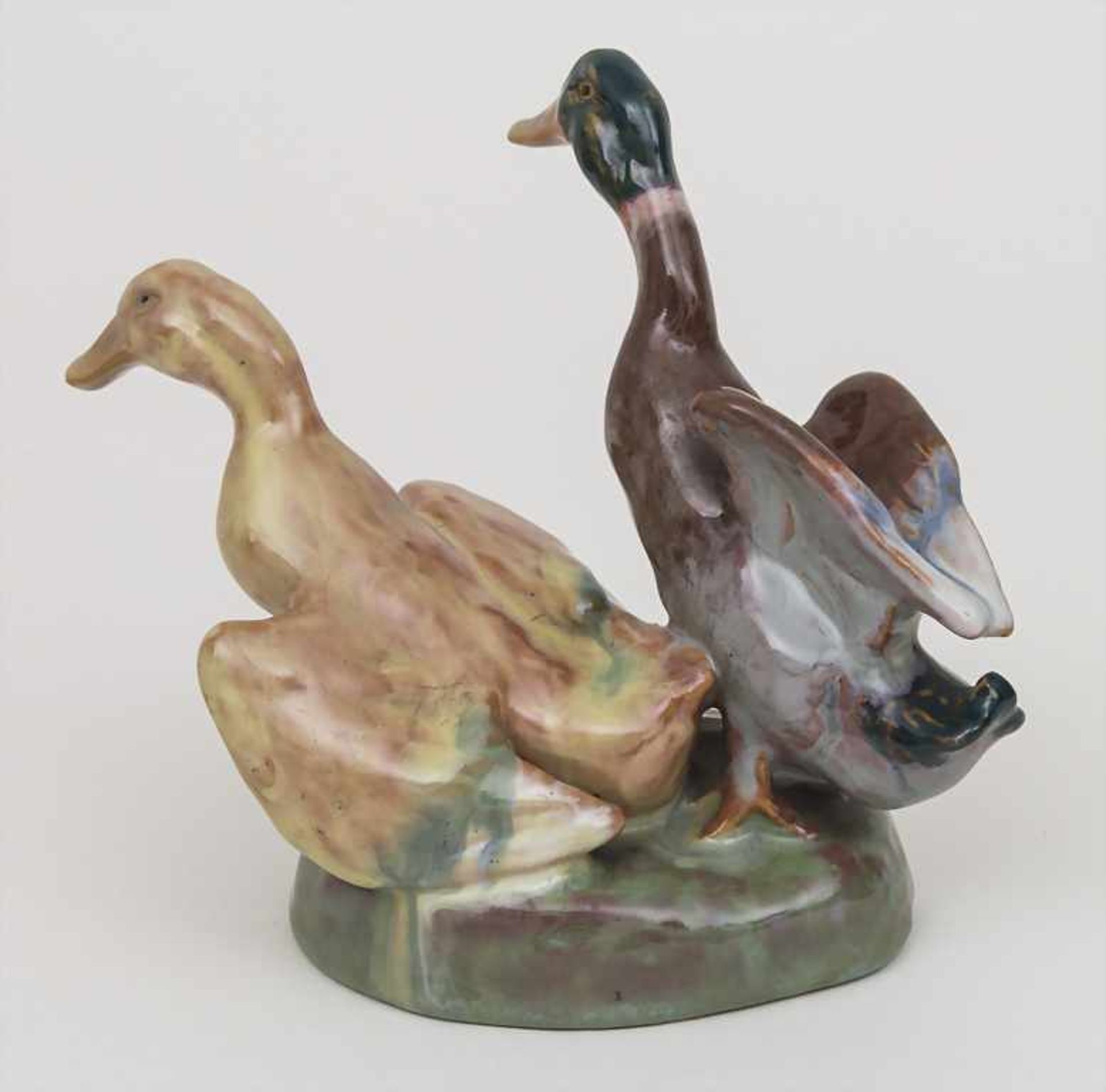 Seltene Jugendstil Tierfigurengruppe '2 Enten'' / A rare Art Nouveau group '2 ducks', Karlsruher - Bild 2 aus 3