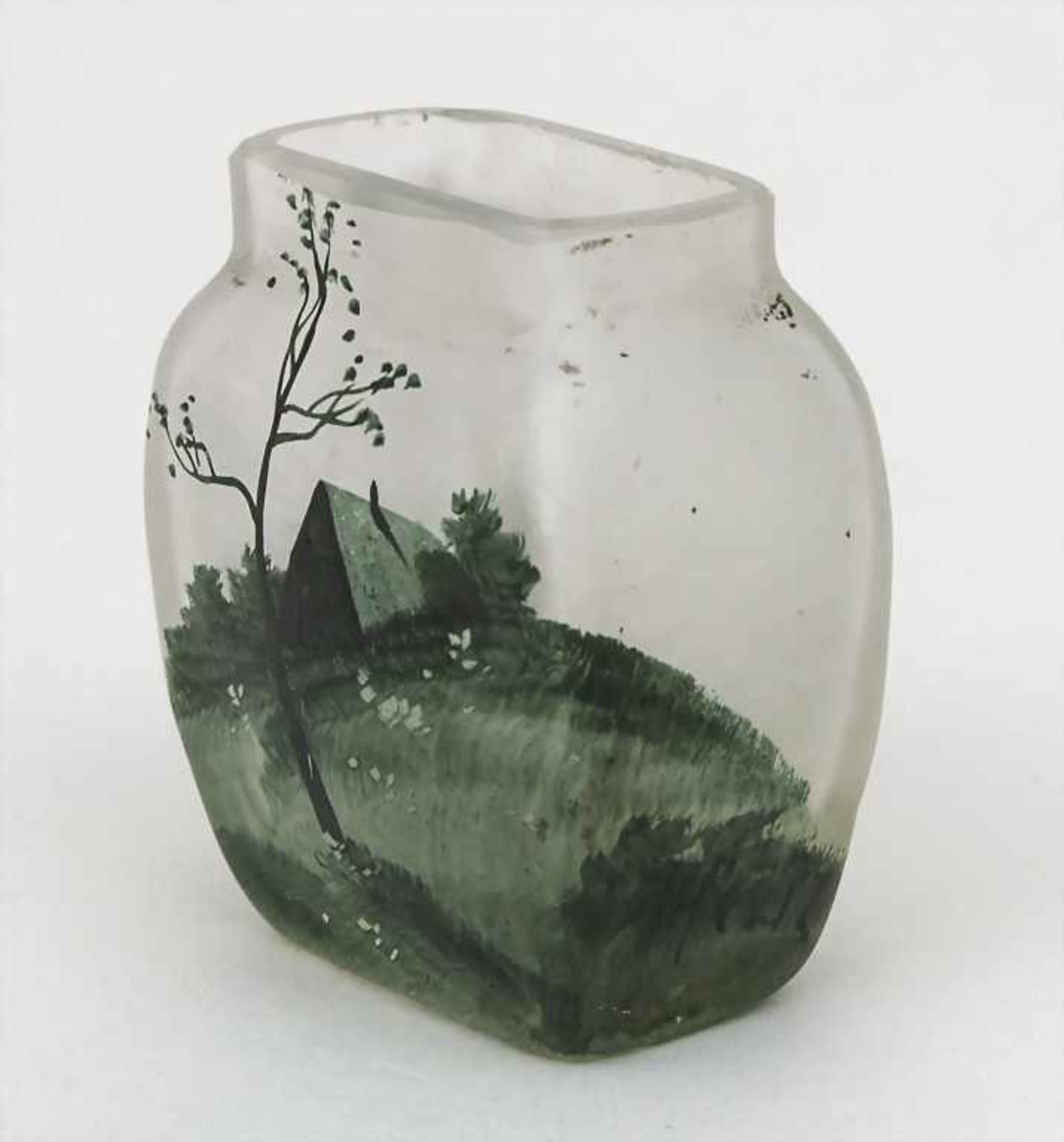 Miniatur Vase mit Landschaftsdekor / A miniature vase with landscape Material: farbloses Glas - Bild 4 aus 4