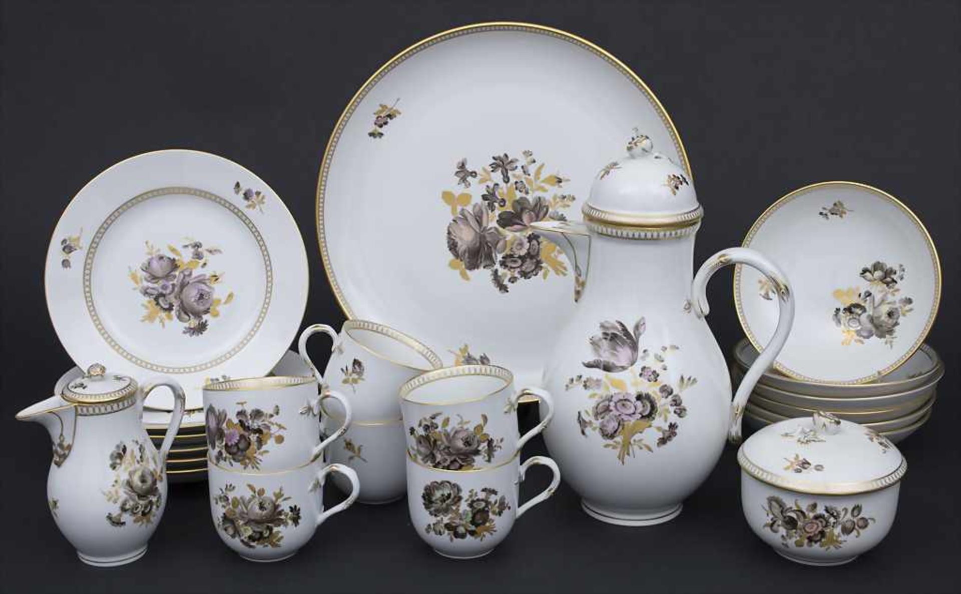 Kaffeeservice 'Sepia Blumen' für 6 Personen / A coffee set 'Sepia flowers' for 6 persons, Meissen,