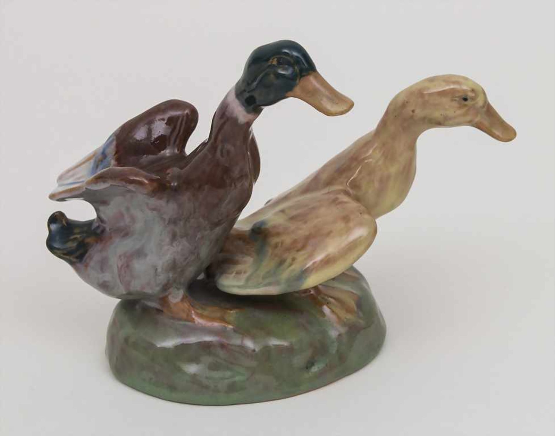 Seltene Jugendstil Tierfigurengruppe '2 Enten'' / A rare Art Nouveau group '2 ducks', Karlsruher