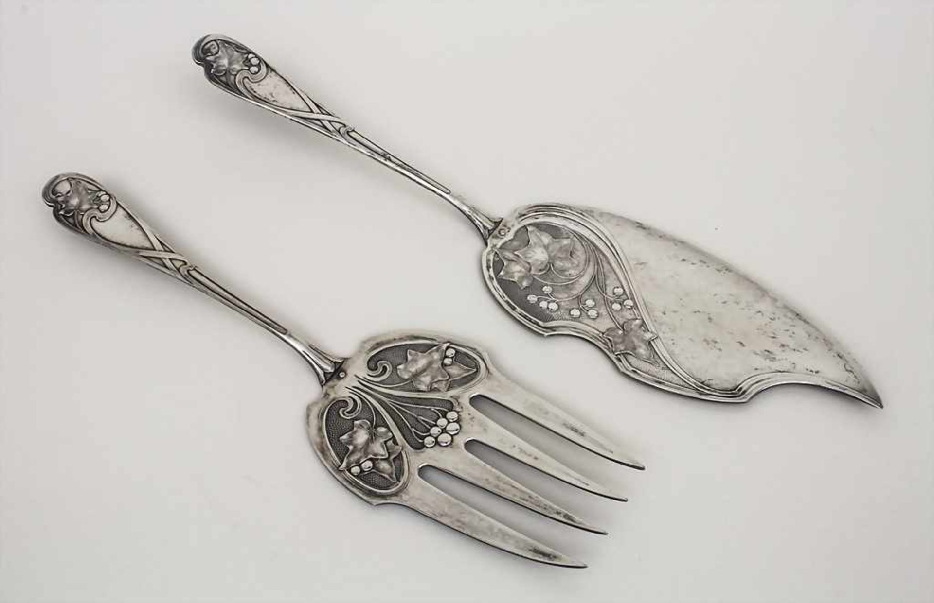 2 Teile Jugendstil Vorlegebesteck 'Efeu' / 2 pieces Art Nouveau serving cutlery 'Ivy', WMF,
