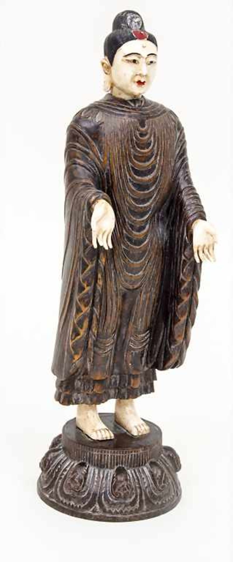 Stehender Buddha / A standing Buddha, Japan, 19. Jh. Material: Holz und Elfenbein,Epoche: wohl Edo- - Bild 2 aus 4
