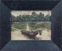 Romantiker (Landschaftsmaler d. 2. Hälfte d. 19. Jh.) Fischer bei Sonnenuntergang Öl/ Malpappe, 16 x