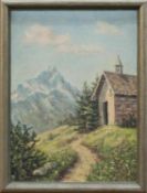 Unbekannt (süddeutscher Landschaftsmaler d. 1. Hälfte d. 20. Jh.) Bergkapelle Öl/ Malpappe, ger.,