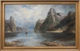 Conrad Normann (norwegischer Landschaftsmaler des 19. Jh.) Norwegischer Fjord Öl/ Holz, 47 x 78