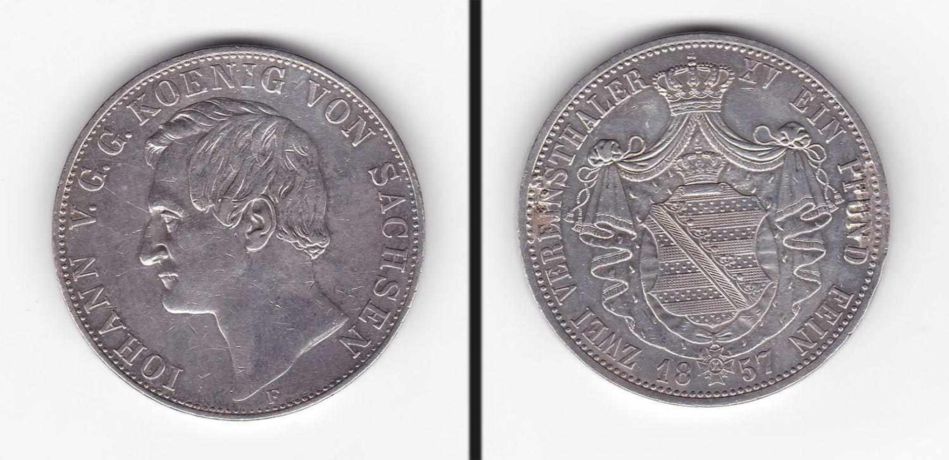 Doppeltaler Sachsen 1857 F, Johann, Silber