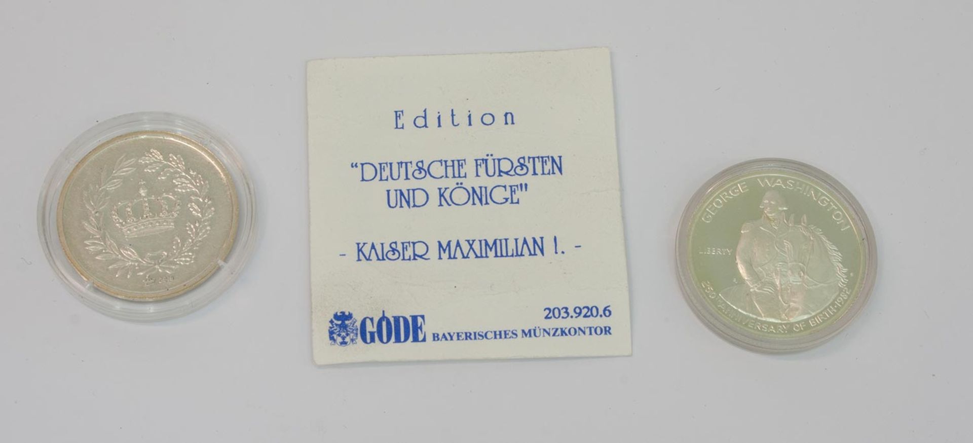 Lot Medaille mit Kaiser Maximilian, Feinsilber, Half Dollar USA 1982, George Washington, Silber