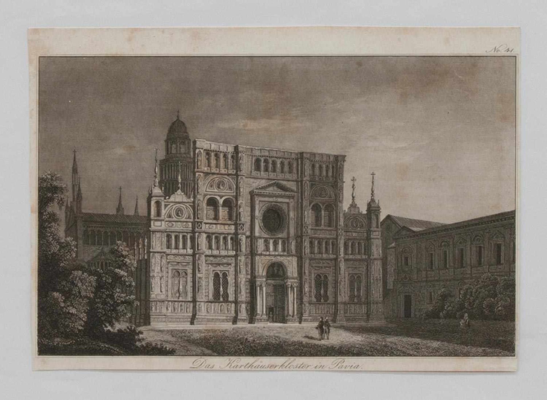 Stahlstich "Das Karthäuserkloster in Pavia" Stahlstich um 1850, 11,5 x 18,5 cm, unger.