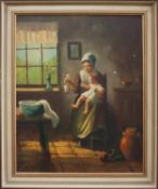 Jac Huls (niederländischer Genremaler d. 20. Jh.) Mutter mit Kind Öl/ Hartfaser, 48 x 38,5 cm, ger.,