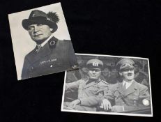 2 Postkarten III. Reich, Adolf Hitler u. Mussolini sowie Hermann Göring, mit Briefmarken und