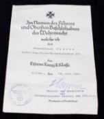 Verleihungsurkunde III. Reich, zur Verleihung des Eisernen Kreuz II. Klasse, Juli 1940, Unterschrift