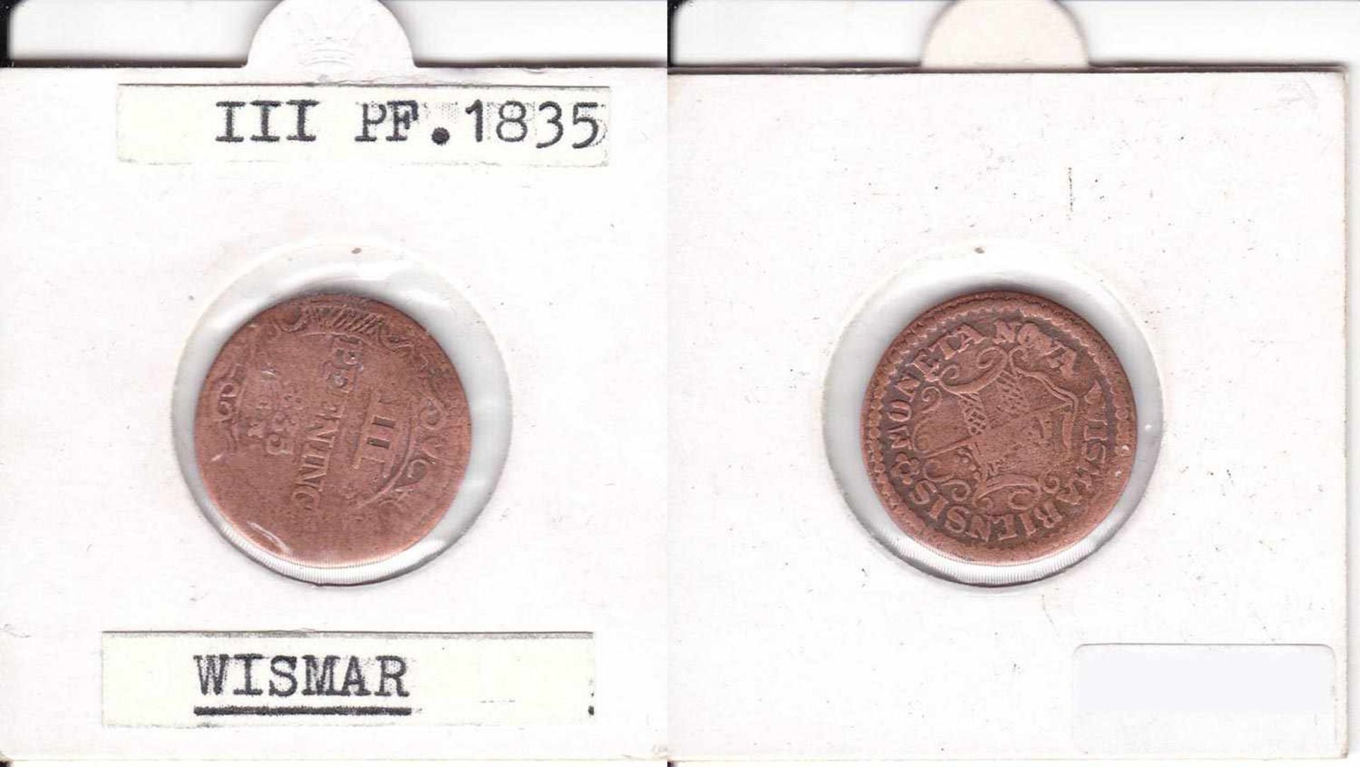 3 Pfennig Wismar 1835, Kupfer