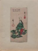 Hiroshige (japanischer Holzschneider des 19. Jh.) Frau im grünen Kimono Farbholzschnitt, 22 x 10,5