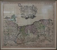 Landkarte Pommern "Ductus Pomeraniae Tabula Generalis", altcolorierter Kupferstich mit prächtiger