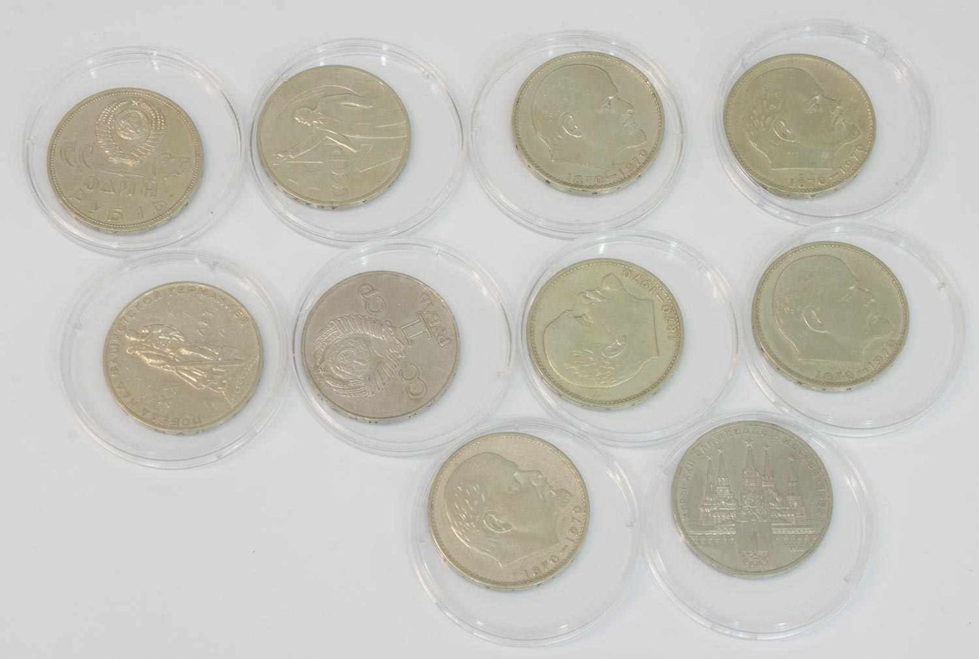 Lot Münzen UdSSR, 10 x 1 Rubel, verschiedene Anlässe u. Ausgabejahr