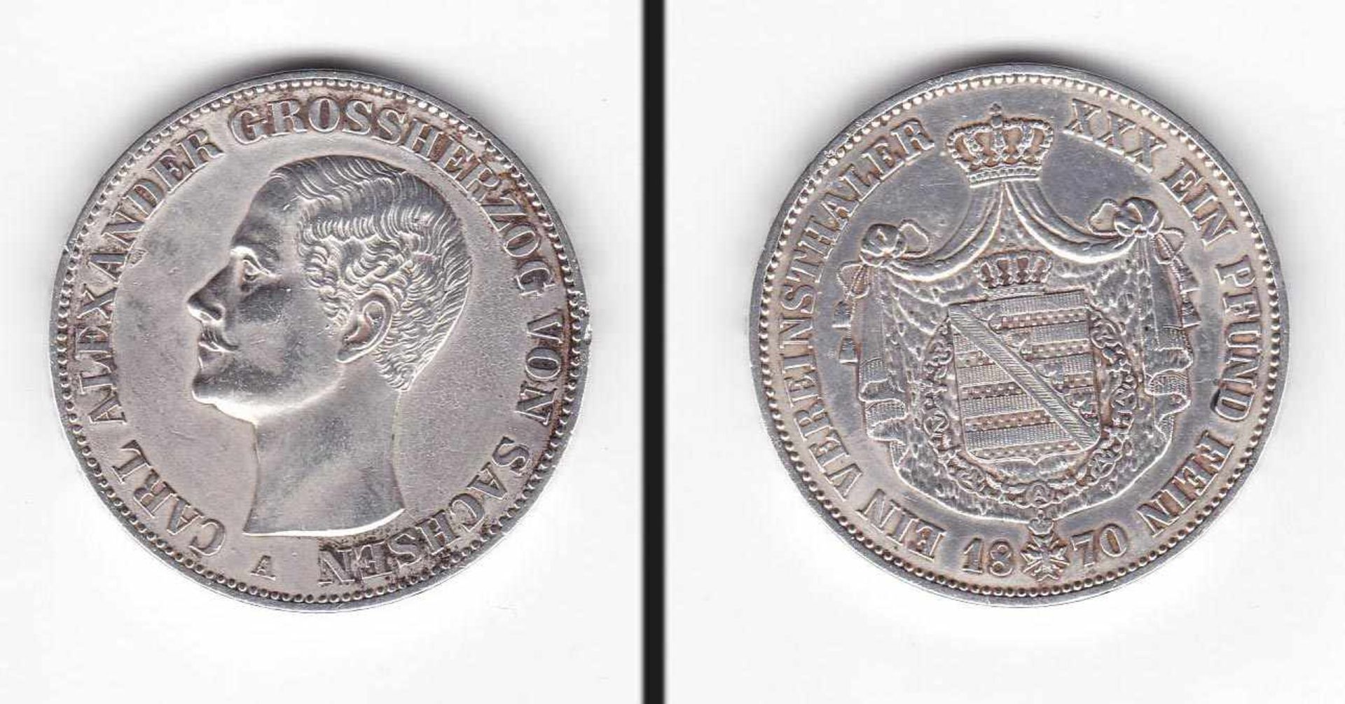 1 Vereinstaler Sachsen 1870 A, Carl Alexander, Silber, stgl.