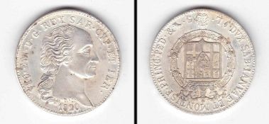 5 Lire Italien 1820, König Victor Emmanuel I., Silbergalvano, G. 22,7 g