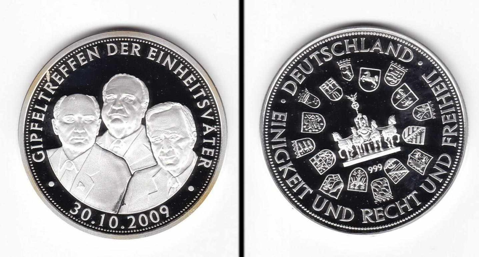 Medaille BRD 2009, Gipfeltreffen der Einheitväter, 18,9g Feinsilber, PP