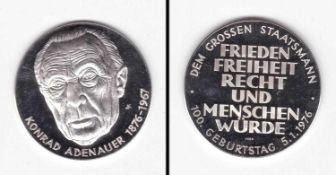 Silber - Medaille Konrad Adenauer Medaille, 23,25g Feinsilber, PP