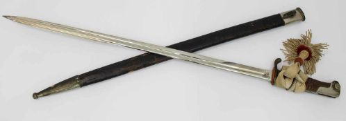 Seitengewehr 98 1. WK, neue Art, 2 teilige Holzgriffschalen, Klingenlänge 53 cm, Gesamt: 66 cm,