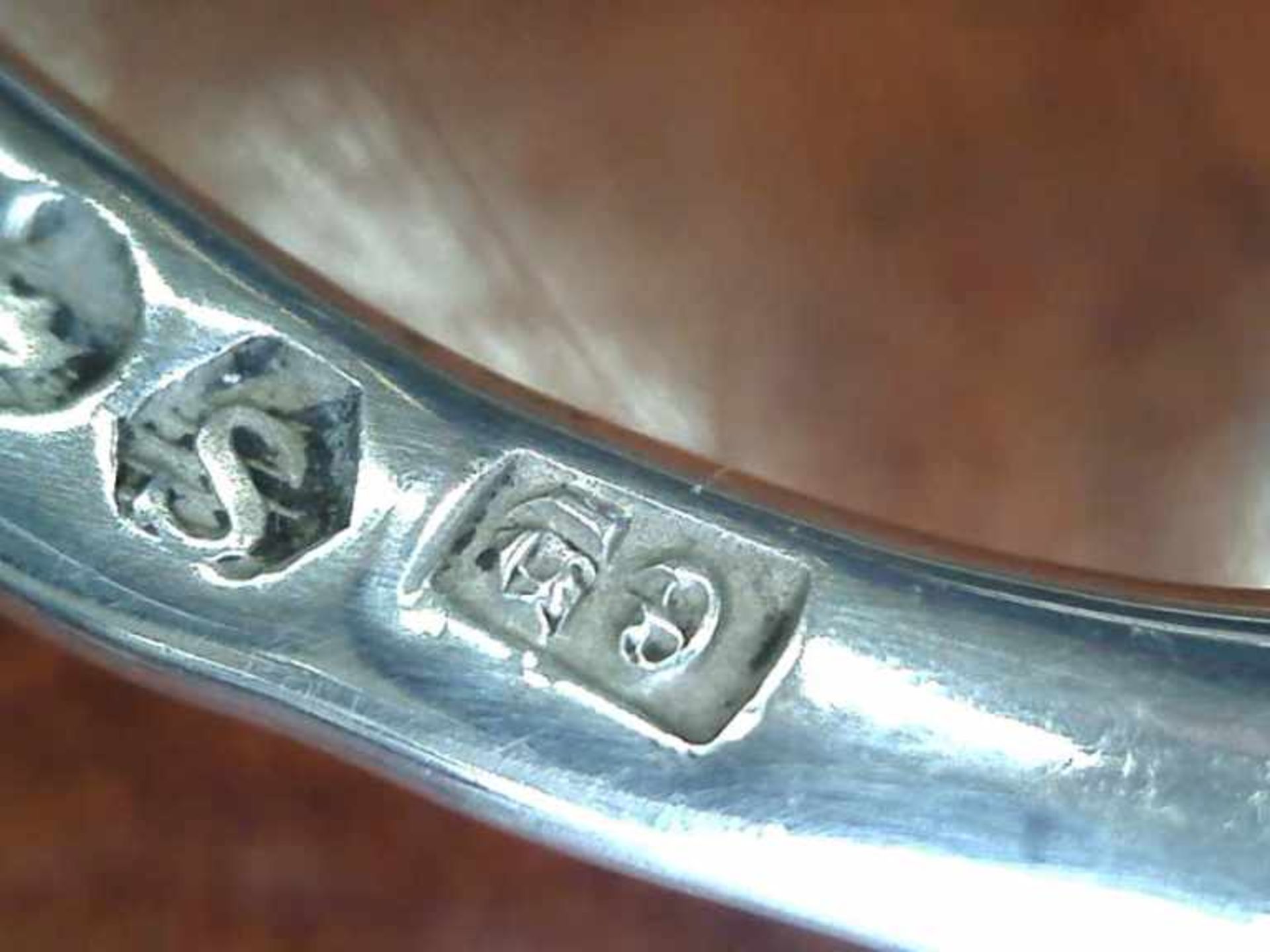 Gebäckzange Schweden, 830er Silber, mit Meistermarken, durchbrochener Rosendekor, L. 13 cm - Bild 3 aus 3