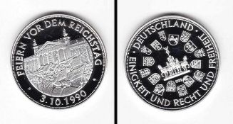 Medaille BRD 1990, Feiern vor dem Reichstag 3.10.1990, 15g Feinsilber, PP