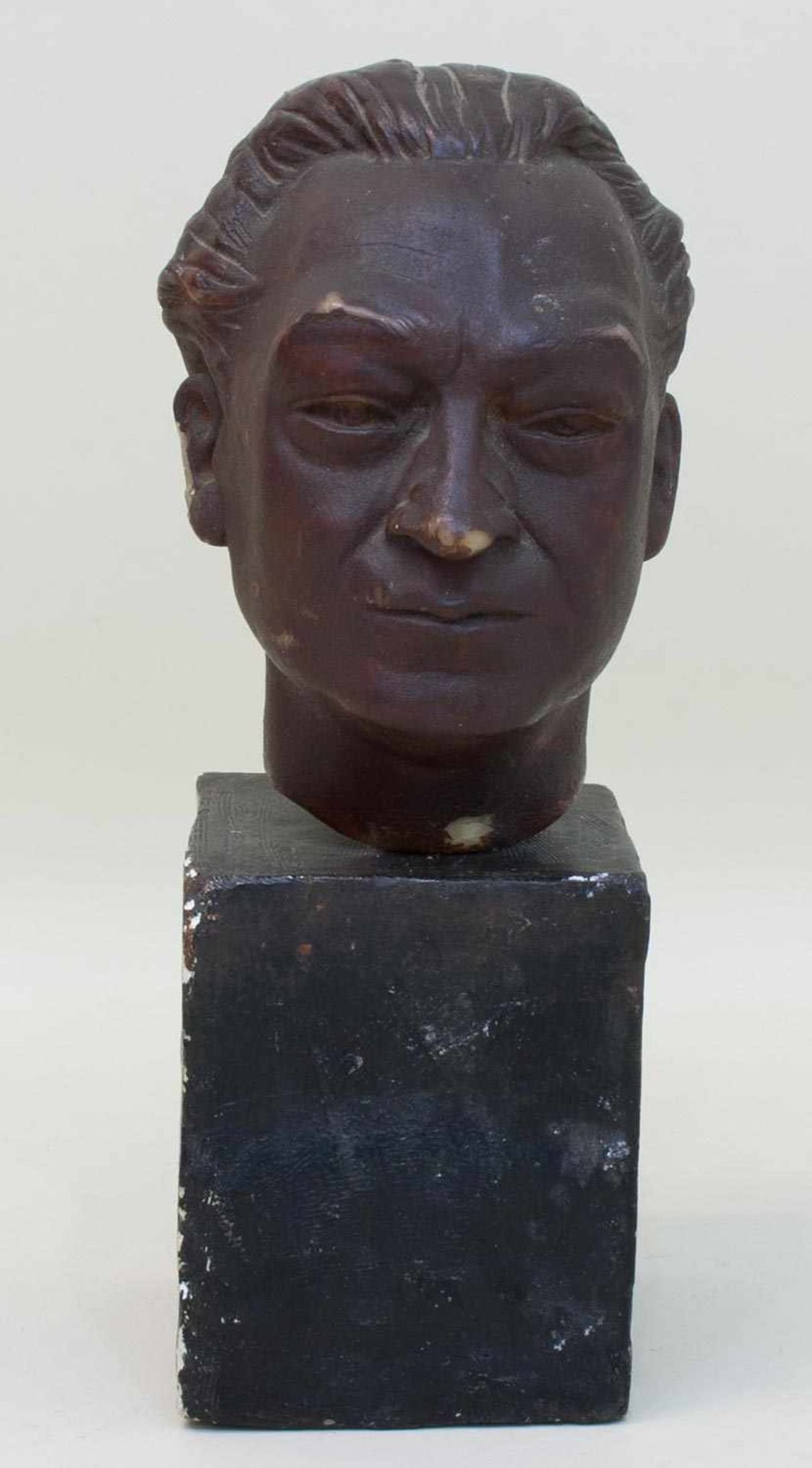 Wachskopf Charakterkopf, eingefärbtes Wachs, H. 15,5 cm (ohne Sockel)