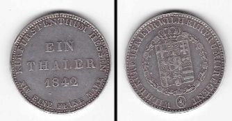 Ein Thaler Hessen-Kassel 1842, Wilhelm II. u. Friedrich Wilhelm, 22,11g, Silber